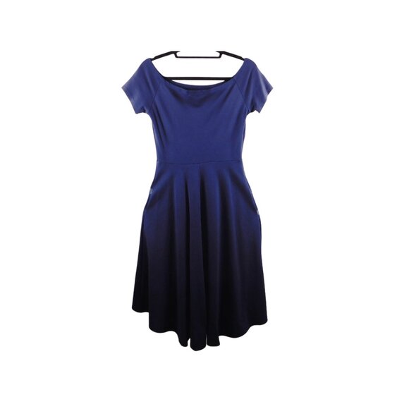 Sarin Mathews Navy Fit & Flare Dress – Size M – Short Sleeve High-Low Hem - Picture 5 of 9